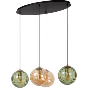 Lampa wisząca 4 szklane kule Monsaraz 95cm zielony / bursztynowy Lucide