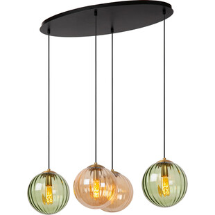 Lampa wisząca 4 szklane kule Monsaraz 95cm zielony / bursztynowy Lucide