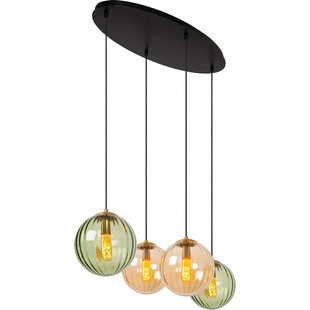 Lampa wisząca 4 szklane kule Monsaraz 95cm zielony / bursztynowy Lucide