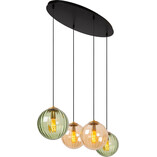 Lampa wisząca 4 szklane kule Monsaraz 95cm zielony / bursztynowy Lucide