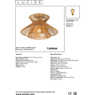 Plafon pleciony boho Tasman 32cm Lucide