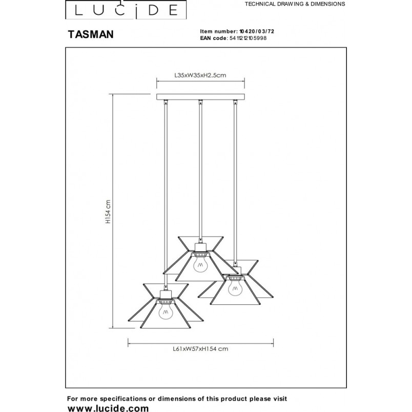 Lampa Wisząca Boho Tasman III | Lucide - Brązowa, Papierowa