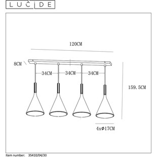 Lampa Wisząca Betonowa Gipsy | Lucide | 120cm | Czarna