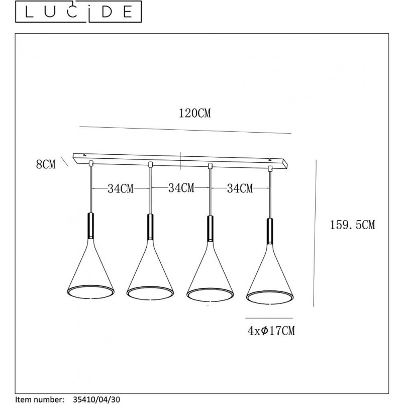 Lampa Wisząca Betonowa Gipsy | Lucide | 120cm | Czarna