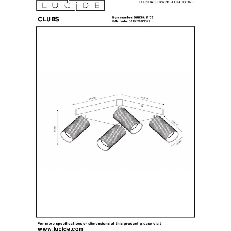 Reflektor sufitowy Clubs IV czarny - Lucide | Oświetlenie
