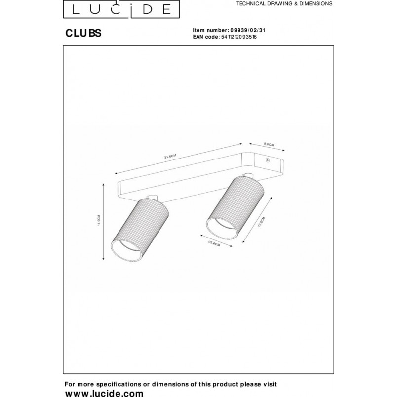 Reflektor sufitowy Clubs II biały Lucide
