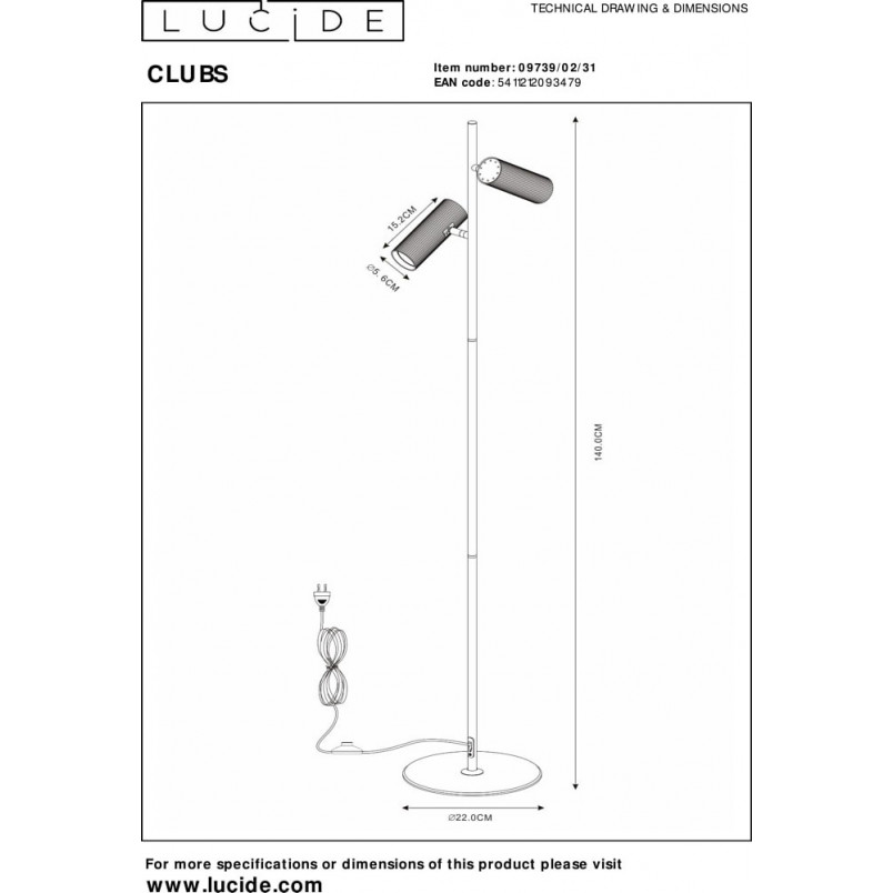 Lampa podłogowa biała Clubs - Lucide | Nowoczesny design