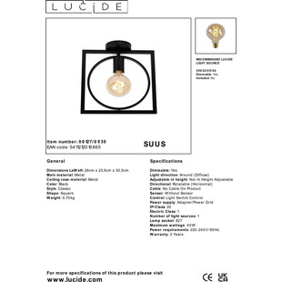 Plafon Loft Czarny Suus | Lucide - Oświetlenie E27