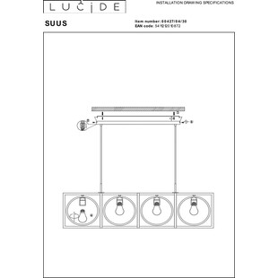 Lampa Wisząca Loft Suus | 4 punkty | Czarna | Lucide