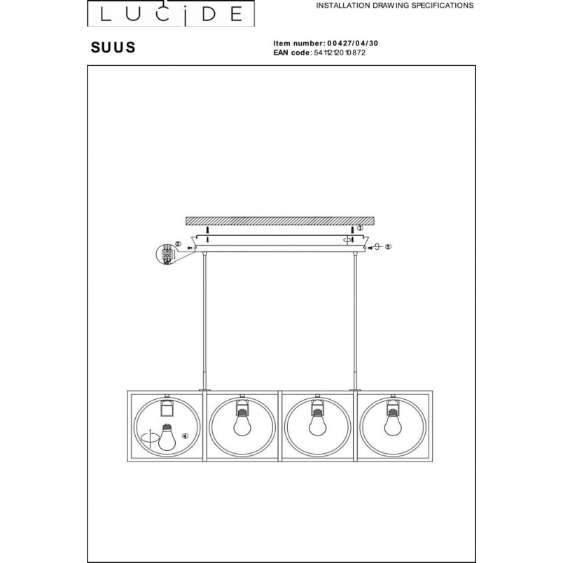 Lampa Wisząca Loft Suus | 4 punkty | Czarna | Lucide