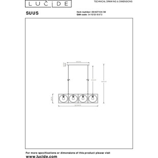 Lampa Wisząca Loft Suus | 4 punkty | Czarna | Lucide