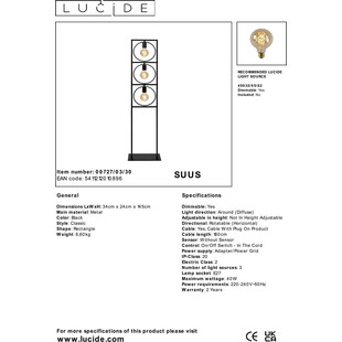 Lampa podłogowa loft Suus czarna | Lucide - Sklep Lamp