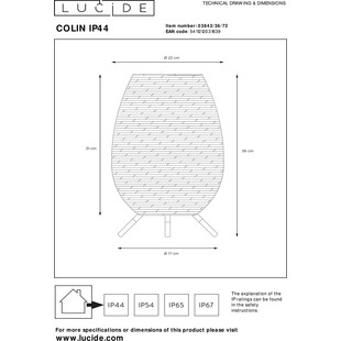 Lampa ogrodowa boho Colin LED | Lucide - 36cm, brązowa