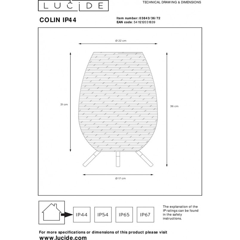 Lampa ogrodowa boho Colin LED | Lucide - 36cm, brązowa