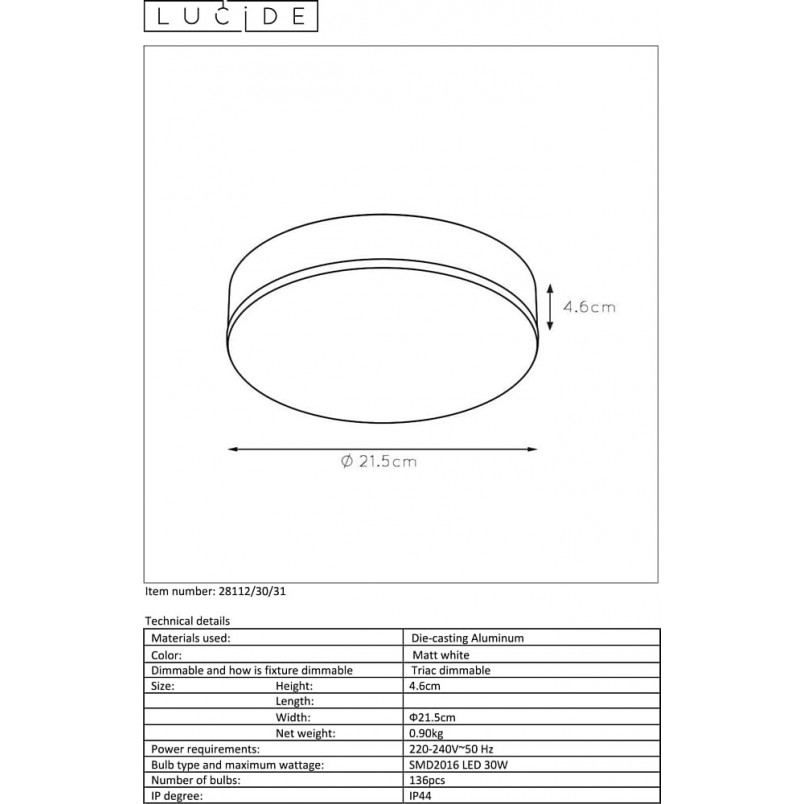 Plafon LED Ceres biały Lucide | Minimalistyczny design