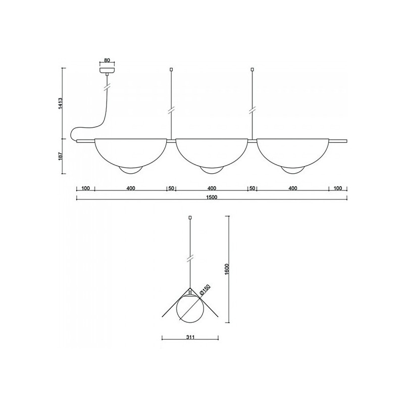 Lampa wisząca designerska potrójna Sallo C 150cm biała Ummo
