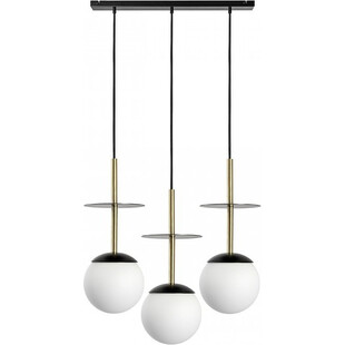 Lampa wisząca 3 szklane kule na listwie Plaat A 130cm biały / czarny / złoty Ummo