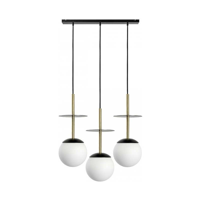 Lampa wisząca 3 szklane kule na listwie Plaat A 130cm biały / czarny / złoty Ummo