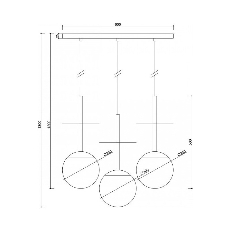 Lampa wisząca 3 szklane kule na listwie Plaat A 130cm biały / czarny / złoty Ummo