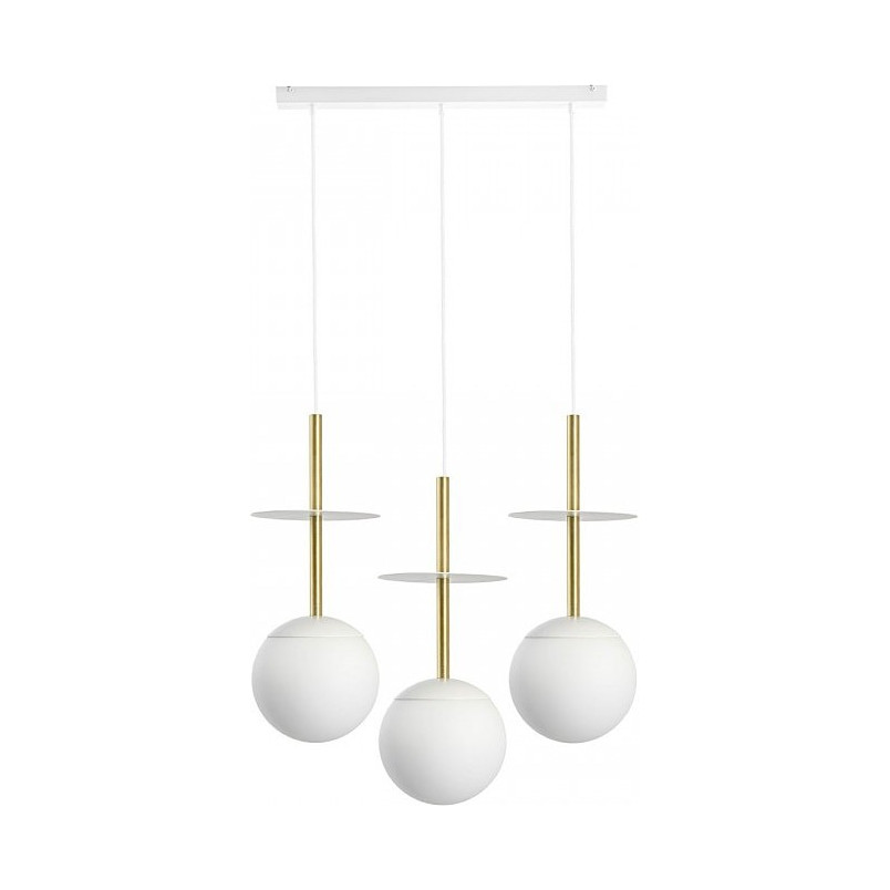 Lampa Wisząca 3 Kule Szklane Biało-Złota | Ummo