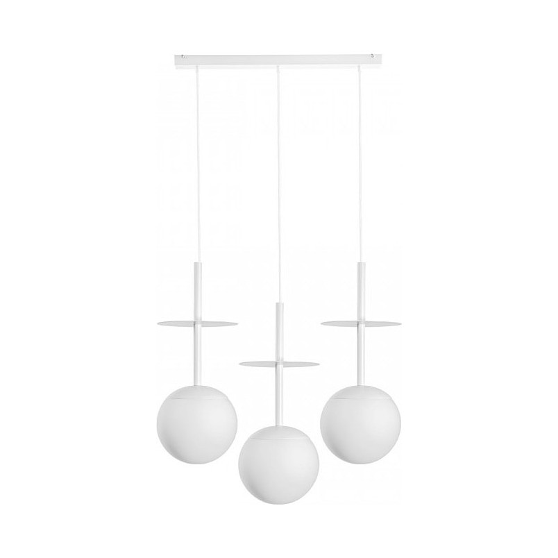 Lampa wisząca 3 szklane kule na listwie Plaat A 130cm biała Ummo