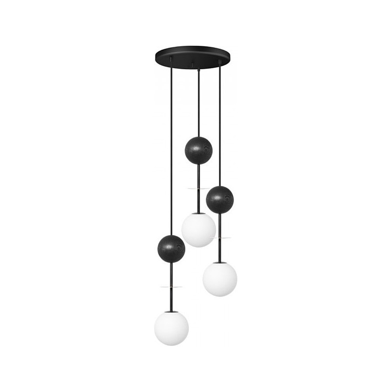 Lampa wisząca szklane kule z drewnem Oio III biały / czarny / złoty Ummo