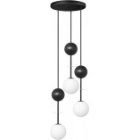 Lampa wisząca szklane kule z drewnem Oio III biały / czarny / złoty Ummo