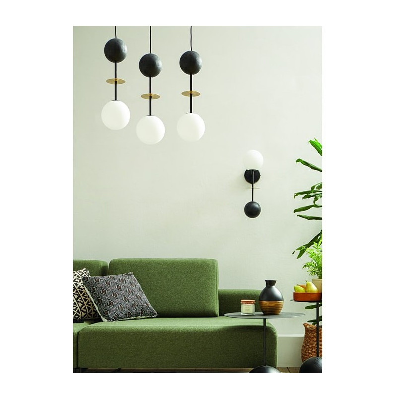 Lampa wisząca szklane kule z drewnem Oio III biały / czarny / złoty Ummo