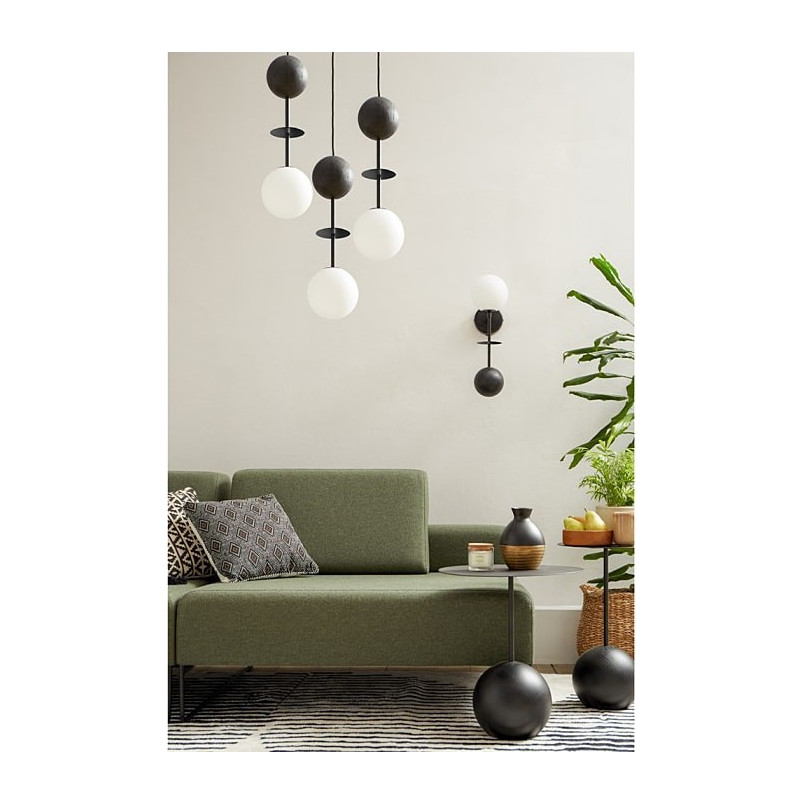 Lampa wisząca szklane kule z drewnem Oio III biały / czarny Ummo