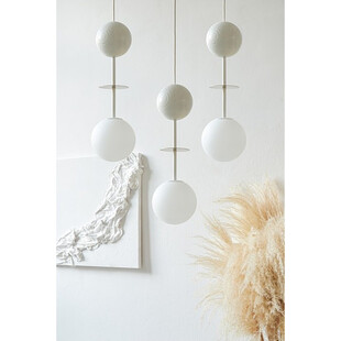 Lampa wisząca szklane kule z drewnem Oio III biała Ummo