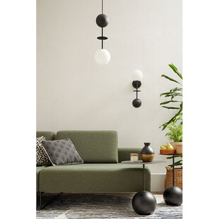 Lampa wisząca szklana kula z drewnem Oio 15cm biały / czarny Ummo