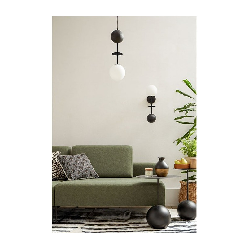 Lampa wisząca szklana kula z drewnem Oio 15cm biały / czarny Ummo