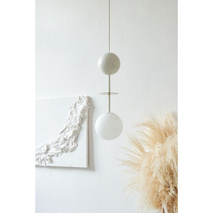 Lampa wisząca szklana kula z drewnem Oio 15cm biała Ummo