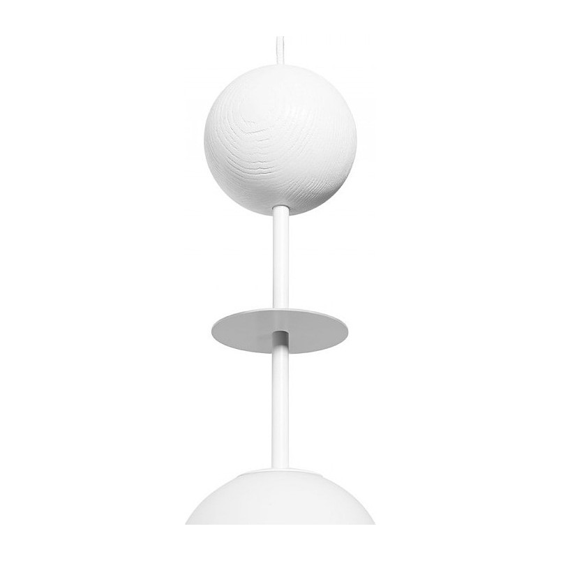 Lampa wisząca szklana kula z drewnem Oio 15cm biała Ummo