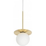 Lampa wisząca szklana kula Borra 20cm biało-mosiężna Ummo