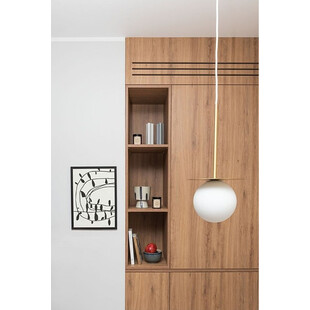 Lampa wisząca szklana kula Borra 20cm biało-mosiężna Ummo