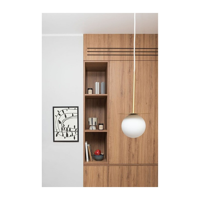 Lampa wisząca szklana kula Borra 20cm biało-mosiężna Ummo