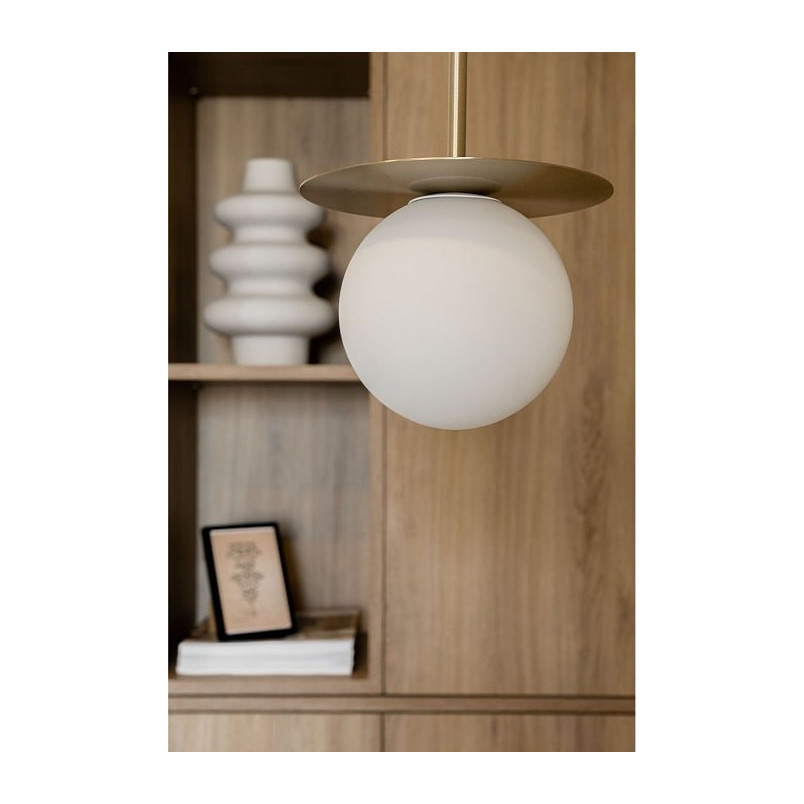 Lampa wisząca szklana kula Borra 20cm biało-mosiężna Ummo