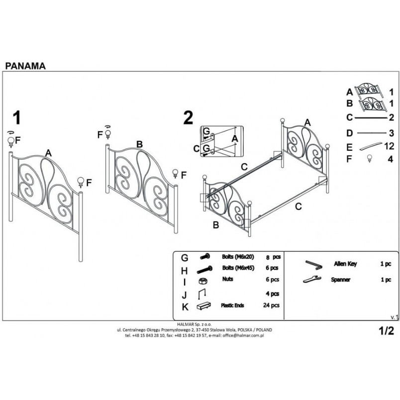 Łóżko metalowe 90x200 Halmar Panama - Białe, do sypialni