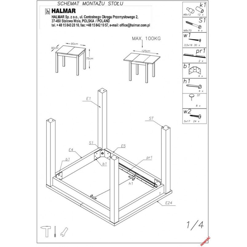 Stół rozkładany kwadratowy Tiago 90x90 dąb craft - Halmar
