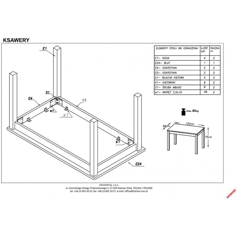 Stół prostokątny Ksawery 120x68 dąb craft Halmar | Meble Halmar