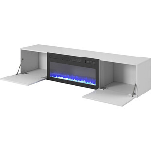 Szafka rtv podwieszana z kominkiem Livo 180cm biała Halmar