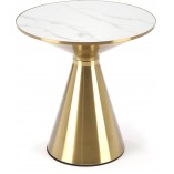 Stolik boczny glamour Tribeca 50cm biały marmur / złoty Halmar