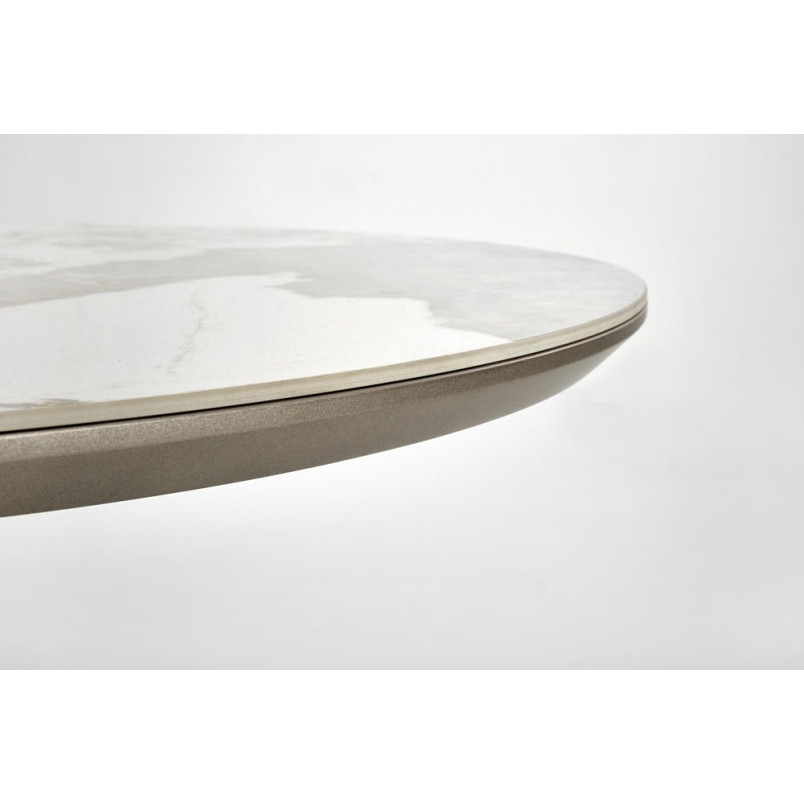 Stół rozkładany na jednej nodze Robinson 160x90cm beżowy marmur / cappuccino / czarny Halmar