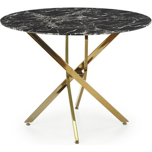 Stół szklany glamour Raymond 100cm czarny marmur / złoty Halmar