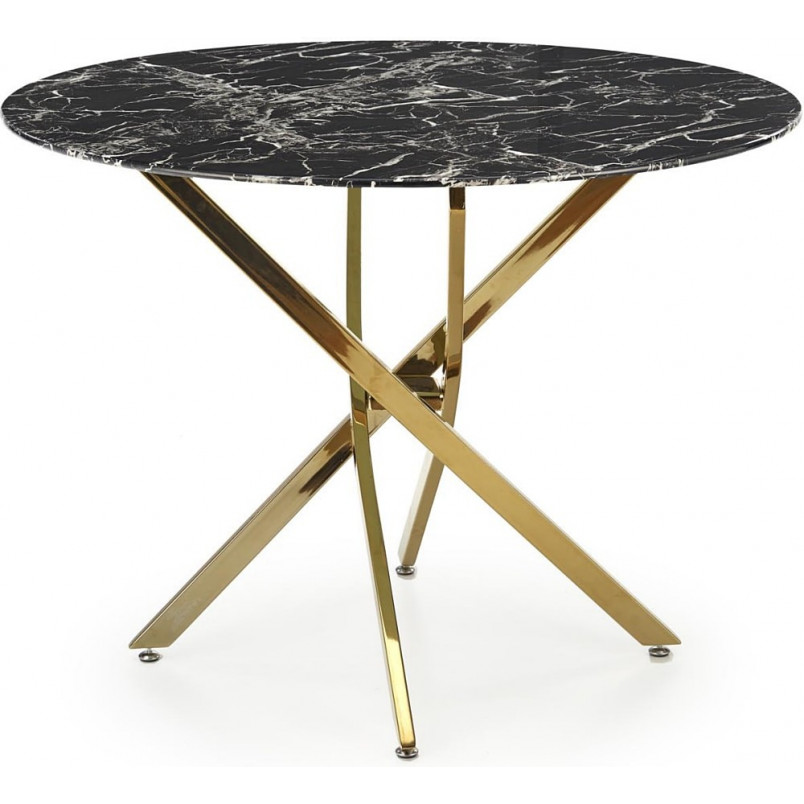 Stół szklany glamour Raymond 100cm czarny marmur / złoty Halmar