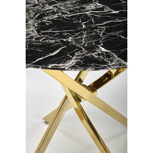 Stół szklany glamour Raymond 100cm czarny marmur / złoty Halmar