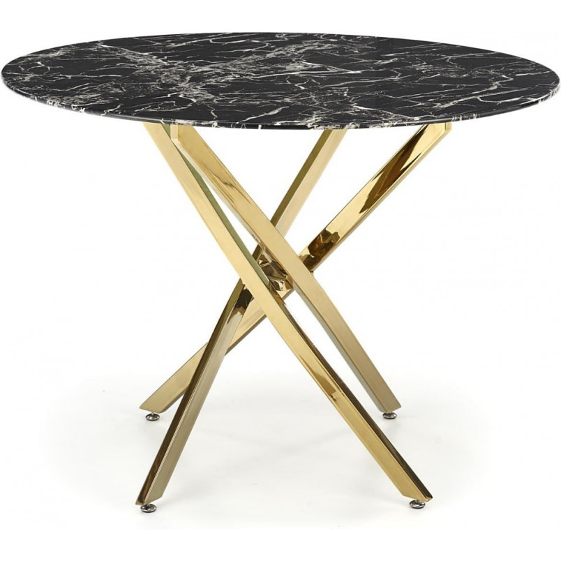 Stół szklany glamour Raymond 100cm czarny marmur / złoty Halmar
