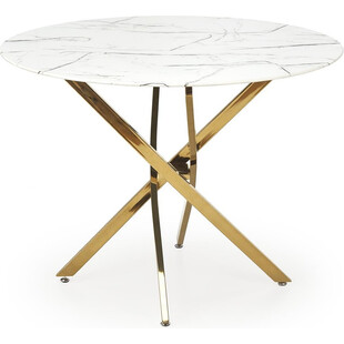 Stół szklany glamour Raymond 100cm biały marmur / złoty Halmar