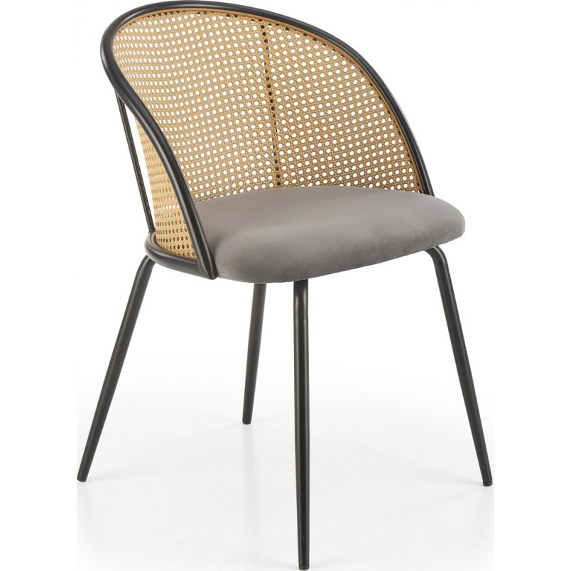 Krzesło rattanowe z welurowym siedziskiem K508 rattan / szary / czarny Halmar